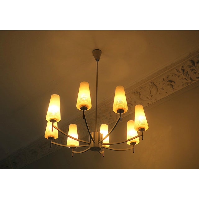 Italian Brass and Art Glass Chandelier, 1970s For Sale - Image 4 of 14