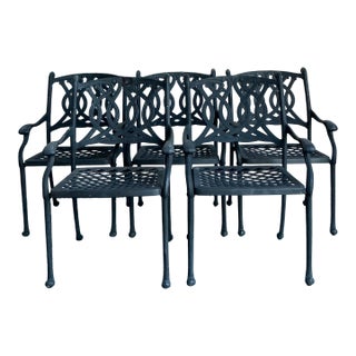 Late 20th Century Regency Wrought Iron Dining Chairs - Set of 5 For Sale