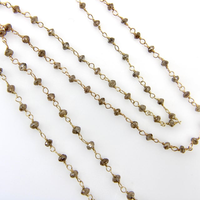 1990s 18k Gold Hand Wired Salt and Pepper Diamond Faceted Bead Necklace For Sale - Image 4 of 9