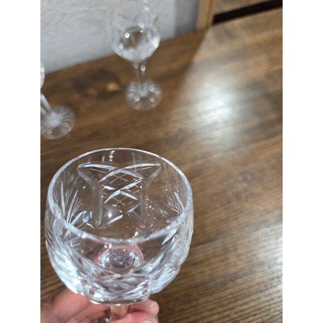 Transparent Vintage American Brilliant Style Cut Crystal Cordial Glass With Starburst Base & Hexagonal Stem - Set of 4 For Sale - Image 8 of 11