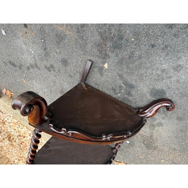 Brown Antique Victorian Style Rosewood 3 Tier Corner Shelves Etageres Whatnot. For Sale - Image 8 of 11