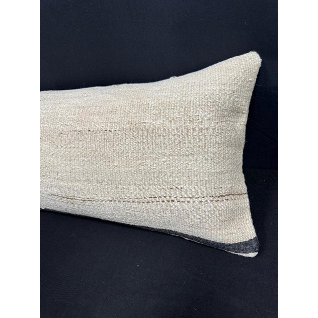 Turkish Hemp Pillow Cushion Natural Beige Black Cushion Cover 14"x40" For Sale - Image 4 of 4