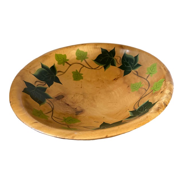 Vintage Hand Painted Footed Wooden Bowl For Sale