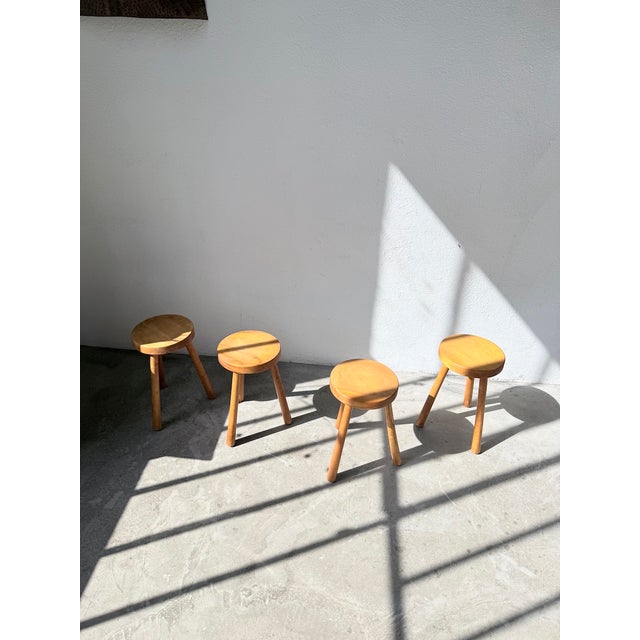 Tripod Stools in Gilded Oak, 1950s, Set of 4 For Sale - Image 9 of 18
