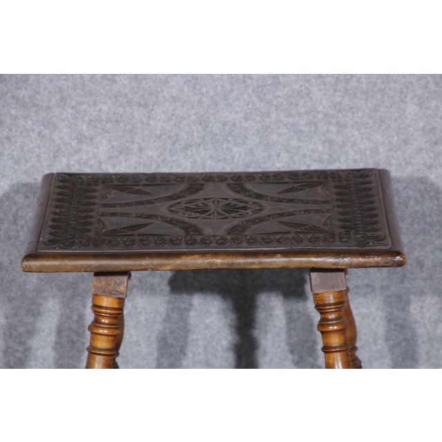 Wood Small Side Table with Notch Carving, 1880 For Sale - Image 7 of 12
