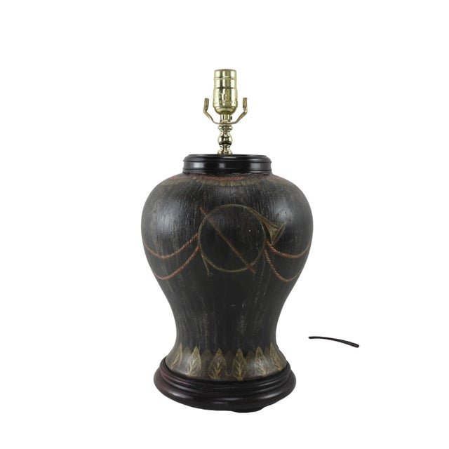 Art Deco Late 20th Century Black Porcelain Temple Jar Lamp For Sale - Image 3 of 10