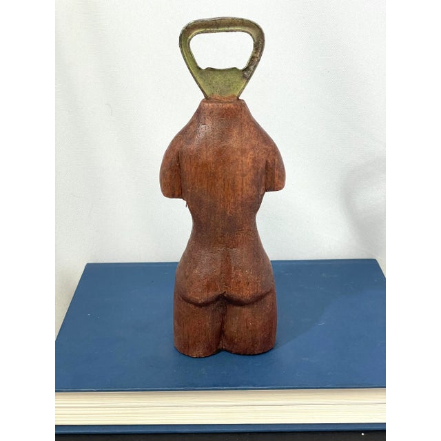 Mid 20th Century Vintage French Bottle Opener Male Nude Bust Carved Wood For Sale - Image 5 of 7