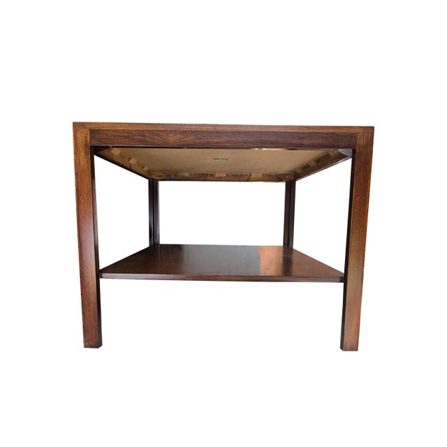 Restored Edward Wormley for Dunbar Solid Wood Square Cocktail/Coffee Table With Floating Shelf For Sale - Image 9 of 9