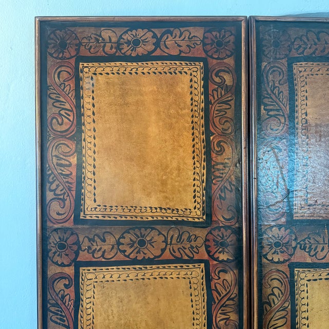 Vintage Spanish Colonial Style Tooled Leather Four-Panel Folding Screen For Sale In Los Angeles - Image 6 of 6
