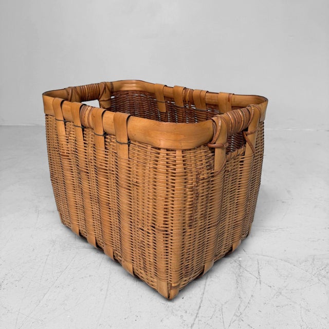 Vintage Japanese Bamboo Basket with Handles, 1950s For Sale - Image 12 of 12