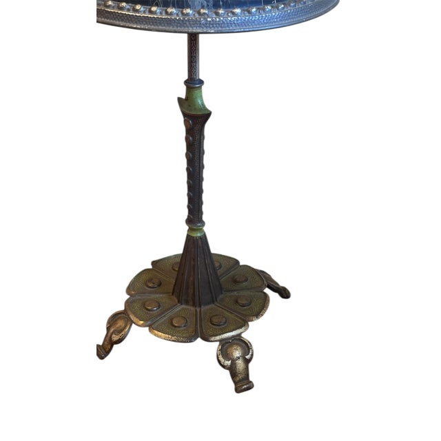 Rembrandt Iron/ Marble Toped Side Table With Original Old Green and Gold Paints, C1920 For Sale In Los Angeles - Image 6 of 8