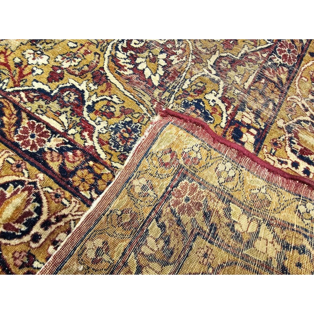 19th Century Persian Kerman Lavar Rug, Hand-Knotted Wool & Silk, Floral Pattern, Gold & Red, 4x6 For Sale - Image 14 of 16