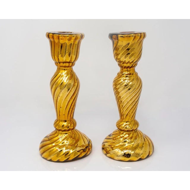 19th Century Gold Fluted Mercury Glass Candlesticks - Pair For Sale - Image 9 of 9
