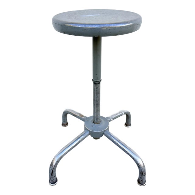 Vintage Mid Century Industrial Steel Factory Stool For Sale