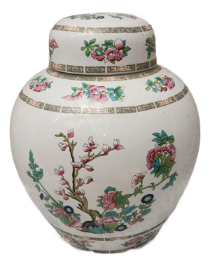 Vintage Porzelanit Spain Chinoserie Ginger Jar Indian Tree/ Famille Rose
