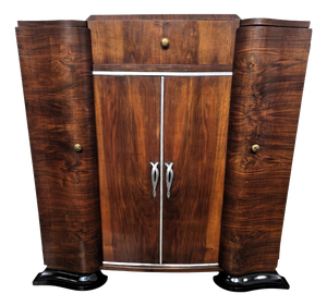 Mid-Century Art Deco Italian Walnut Burl Dry Bar Cabinet, 1940s