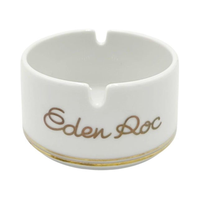 Vintage Eden Roc Cap d'Antibes Porcelain Ashtray Gold White France For Sale - Image 9 of 10