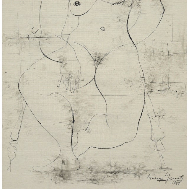George Giusti "Seated Nude" Mixed Media Drawing 1949 For Sale - Image 4 of 6