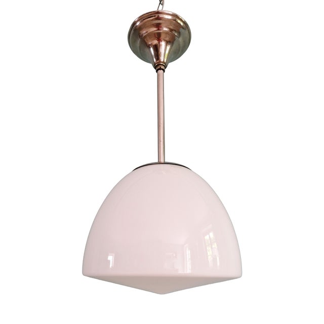 Bauhaus Pendant Light in White Opaline Glass and Chromed Metal from Philips, 1930 For Sale