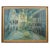 A large oil on masonite painting depicting a city view painting featuring a clock tower. Unsigned. Frame: 52.5" x 40"