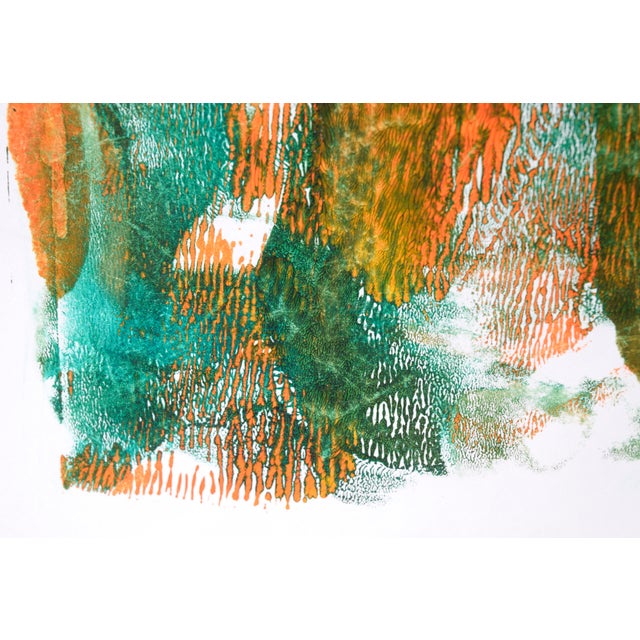 Green and Orange Abstract Composition in Acrylic on Paper A bold abstract painting by California-based artist Ricardo de...