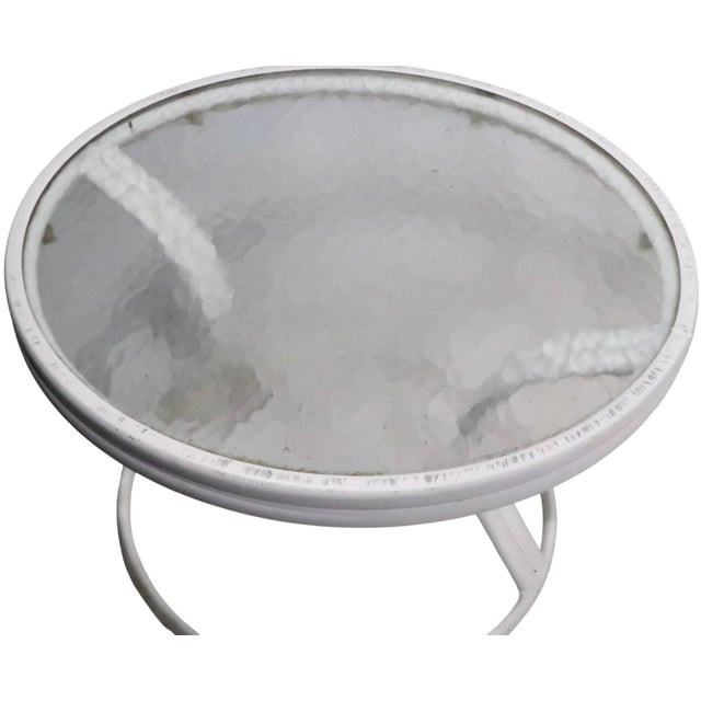 Pr. Vintage Patio Poolside Garden Tables With Aluminum Frames and Textured Glass Tops For Sale - Image 13 of 14