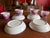 Rare Antique Set of Four Pink Lustre and Bat Printed Pearlware Handled Cups and Saucers, Attributed to Thomas Wolfe, Circa...