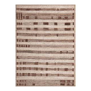 Earthy Brown Grey Modern Wool Pile Rug For Sale