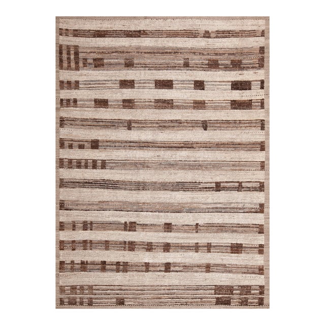 Earthy Brown Grey Modern Wool Pile Rug For Sale