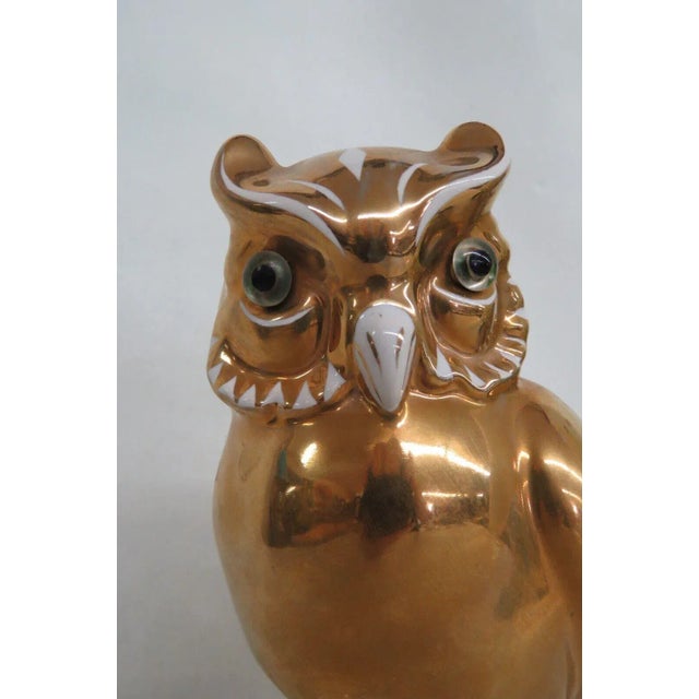 Vintage Estatuaria Portugal Porcelain Gold Owl Figurine For Sale - Image 10 of 13