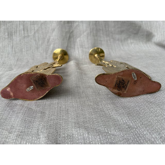 Vintage Brass Angel Figural Candlesticks Holders a Pair For Sale - Image 13 of 16