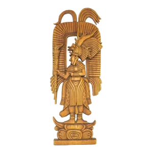 Vintage Aztec or Mayan Carved Wooden Panel / Wall Sculpture of a Warrior