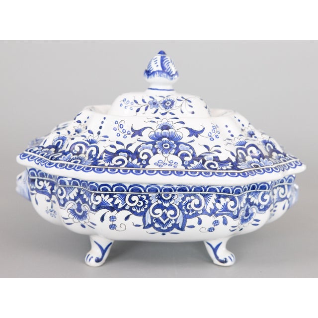 Rouen Antique French Rouen Faience Blue & White Tureen For Sale - Image 4 of 11