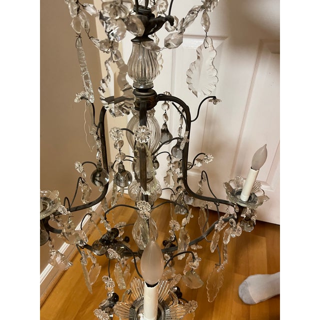 1920s Italian Iron and Crystal 4 Arm Chandelier With Crystal Fruits For Sale - Image 9 of 12