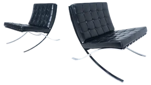Set of Barcelona Chairs in Black Leather by Ludwig Mies van der Rohe for Knoll, 1960s