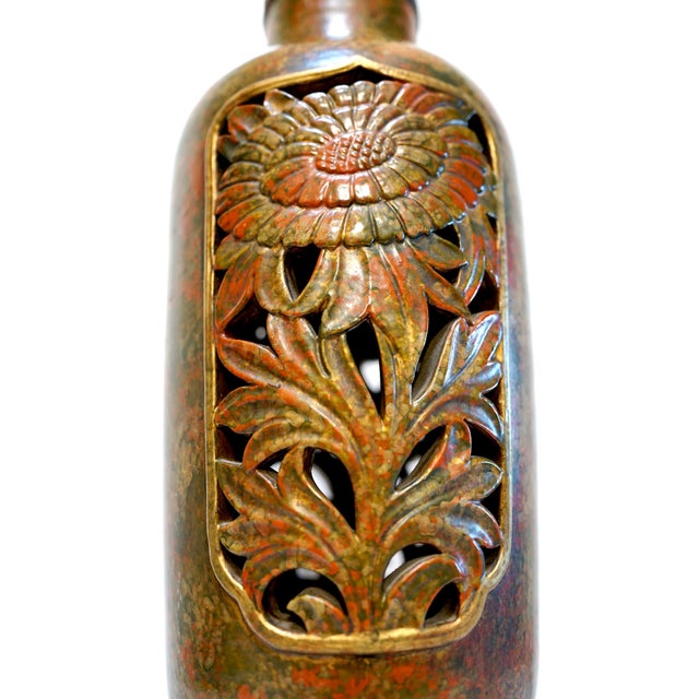 A large box shade announces the drama of this original factory lamp by Marbro. It is a monumental Marbro enamel glazed...