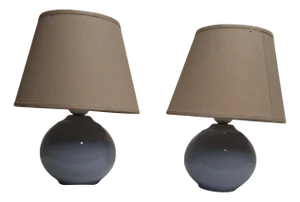 Vintage Bedside Lamps with Blue Ceramic Base and Beige Fabric Shade, 1990s, Set of 2