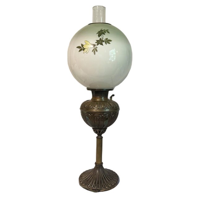 Antique Late 19th Century Bradley & Hubbard Hand Painted Opaline Converted Oil Lamp Beautiful antique circa 1892 Bradley &...