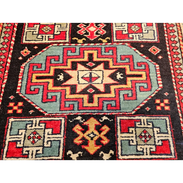 Vintage Persian Kurdish Rug, Hand-Knotted Wool, Geometric Pattern, Navy & Tan, 3x5 For Sale - Image 18 of 18