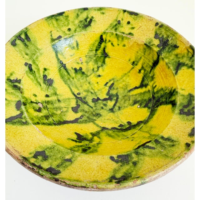 19th Century 19th Century Slipware Bowl With Freeform Ochre and Green Glaze For Sale - Image 5 of 12