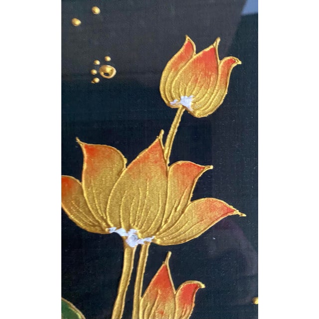 1990s Vintage Lotus Botanical Prints, Gold Faux Bamboo Frames – Set of 3 For Sale - Image 5 of 12
