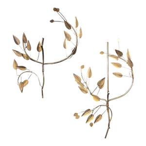 Pair of Brass Leaf Wall Sculptures by Curtis Jere, Signed 1981 and 1982.