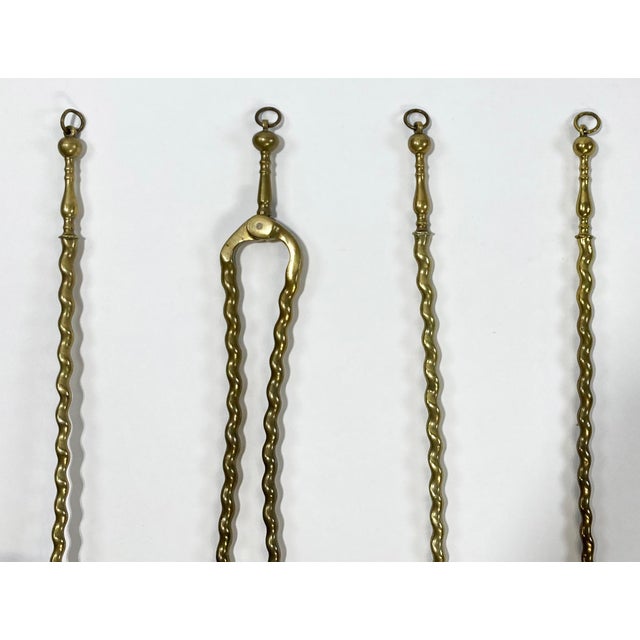 Metal Antique Two Headed Phoenix Brass Fireplace Tools on Stand For Sale - Image 7 of 11