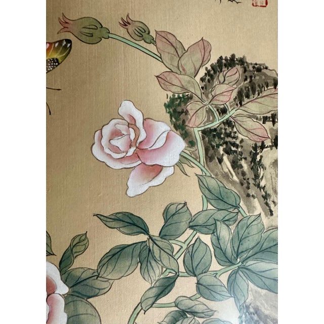 Collection Four Asian Japanese Silk Watercolor Framed Paintings For Sale - Image 9 of 18
