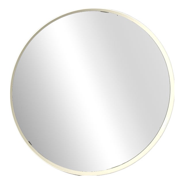 White Round Wooden Wall Mirror, 1970s For Sale