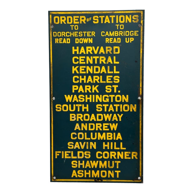 Rare Authentic Antique Enamel on Steel Boston Trolly - Streetcar Destination Sign - Circa 1920s For Sale