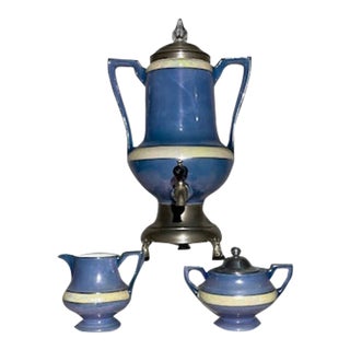 Vintage Royal Rochester Fraunfelter Coffee Percolator With Cream and Sugar- 3 Pieces For Sale