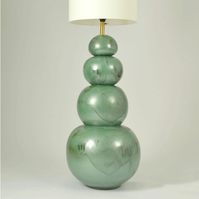 Large Seagreen Ceramic Floor Lamps attributed to Kaiser Leuchten, 1980s, Set of 2 For Sale - Image 10 of 11