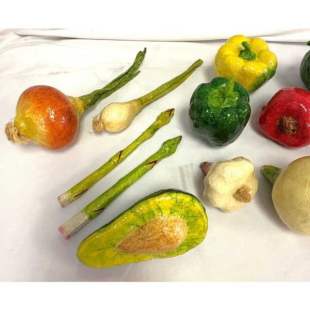 Vintage Realistic Hand Crafted Papier Mâché Fruits and Vegetables- Set of 25 For Sale In West Palm - Image 6 of 18
