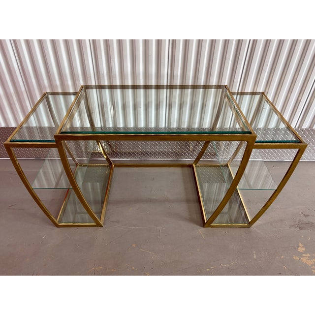 Hollywood Regency Brass Vanity / Desk in the Milo Baughman Style. Circa 1970s For Sale In Miami - Image 6 of 18